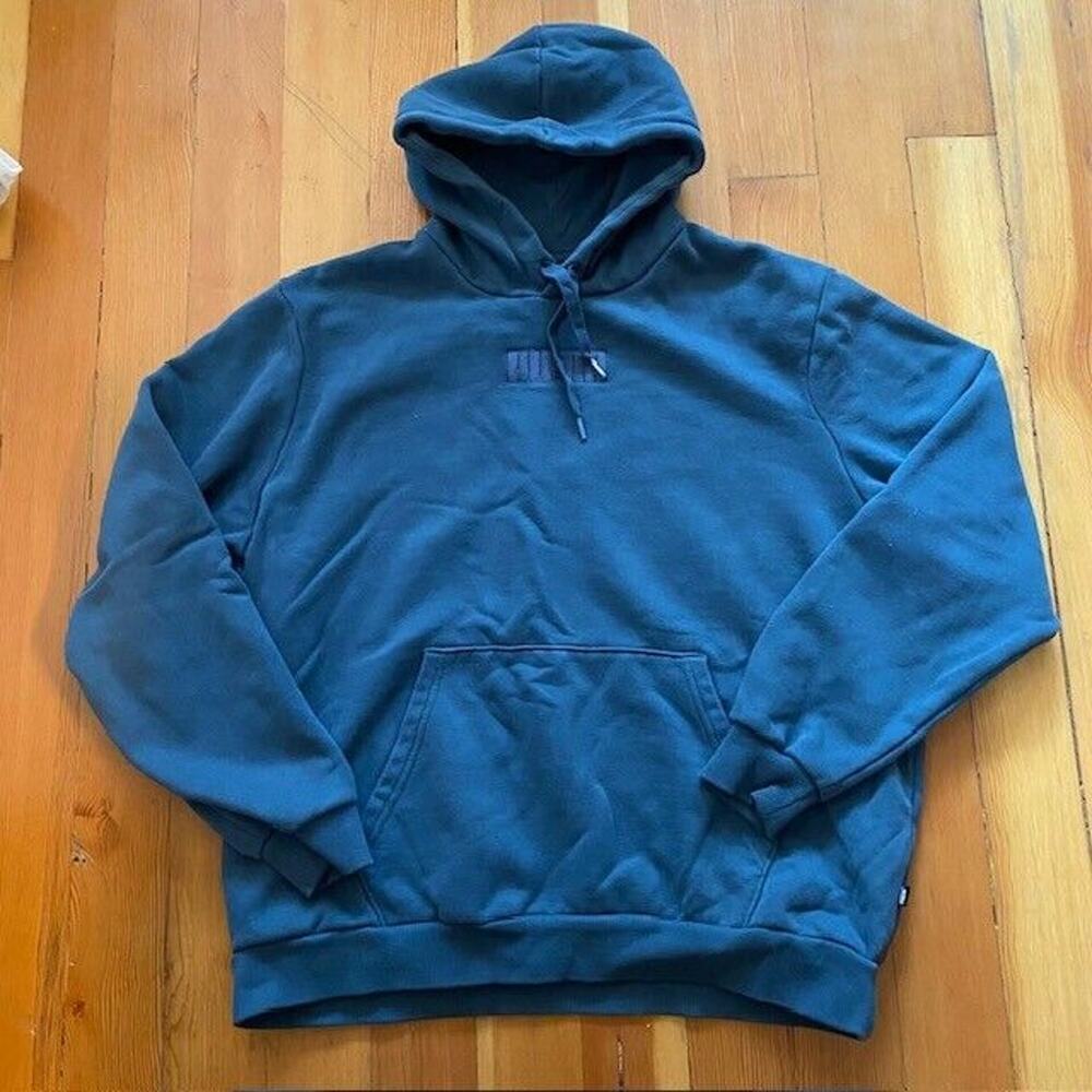 PUMA Slate Blue Hoodie Pullover Regular Fit Kangaroo Pocket Mens XL Coxy Soft